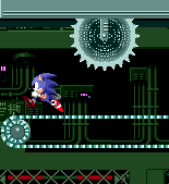 Conveyor belts force Sonic in one direction, but aren't strong enough to overcome Sonic's top speed, facing the other way. Time it well enough to avoid making contact with these protruding circular saws however.