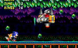 When the debris is falling, you only need to avoid the spiked rocks. Eggman's craft is vulnerable in this position.