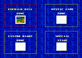 You can choose to compete in both acts of the Emerald Hill, Casino Night, and Mystic Cave Zones, plus Special Stages.