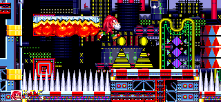 Knuckles' route is almost completely separate, and surprisingly, much much quicker and easier. The only things to watch out for are slightly nasty spike pits such as these.