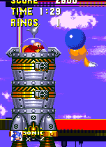 For his second trick, Eggman attacks in a double-stacked rocket contraption, going up and down the sides of the screen.