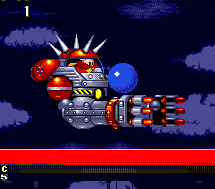 Eggman will lunge at you from alternating sides, grabbing arms outstretched. You must carefully leap over, deciding on the perfect speed and strength, so that you pass between the arms and spikes and straight into the cockpit. Not easy.