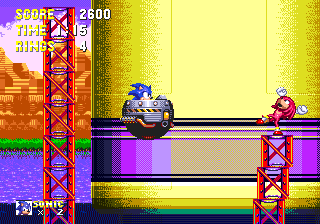 Suddenly, the rockets start firing - the Death Egg is launching! The tremors cause Knuckles' girder to wobble, eventually dunking him in the water too as it collapses entirely. It's like an episode of Total Wipeout around here!