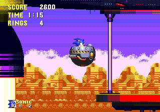 Unphased, Sonic continues hovering along as the huge spaceship climbs slowly higher and higher. He eventually comes to a hanging platform and gets off - ready for the final showdown!