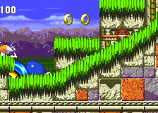 Spin dash next to, or on top of these large blue wheels in the ground to raise or lower nearby large vertical platforms, which become steps.