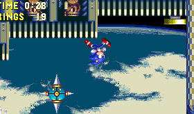 Act 2 reverses the gravity, so Sonic starts running around on the ceilings! Right is still right and left is still left however.