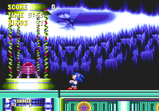 Hidden Palace is the deeply concealed resting place of the Master Emerald, and as such has a very holy and prestigious feel. It's held within a frozen cavern of the volcano, but near the top of this short level, Sonic can see the ghostly face of the Death Egg once again. For Knuckles, it's no longer here.