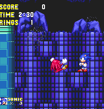 ..Dr. Eggman manages to escape, leaving the two tumbling down a long shaft as the whole ground gives way!