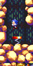 ..If you do jump out for that life, Sonic alone won't be able to return. You'll have to walk down to the left, where a spring will drop you off at a MUCH earlier point! Worth it? Probably not.