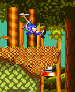 In order to get out of this mess, Sonic can retreat to this swing on the left hand ledge above the pit..