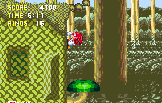 Knuckles' second exclusive ring is a risky one, as it sits beside the level's only bottomless pit! Luckily, this mushroom platform doesn't collapse, and allows you relatively easy access, as long as you're careful.