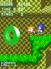 Once you start the Sonic & Knuckles portion of the locked-on game, the first big ring you find will be glowing in multiple colours. Surely this peaks your curiosity..