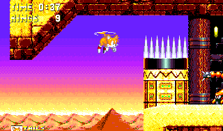As Tails, you can take Knuckles' Point #1 shortcut by flying. After the catapult takes you across the long gap, look for this high entrance on the right that can only be flown into..