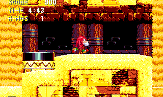 The middle part of the act has the upper route leading into a labyrinth of platforms across multiple floors, split by pits of quicksand, being poured into by the floors above. Sinking into the pits leads you to the lower ones, and three different exits can be found to the right, depending on the floor you're on.