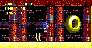 This ring, just for Sonic, can be found at the very end. Use the switch in Point #11 to open the door to this room, then hurry through and find it on a high right hand ledge.
