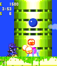 Teleport up to the highest platform, and you'll find the receiver device is destroyed before you even land. It's Mecha Sonic!