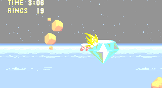..The screen fades to white, as Super Sonic makes a dash for the Master Emerald, after the mech collapses and falls away!