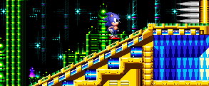 Conveyor belts are everywhere and carry Sonic slowly in the selected direction.