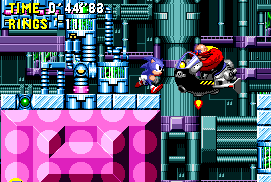 You'll come across Eggman soon enough, who will promptly make an escape down through the winding corridors and drops.