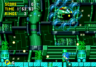 Making things a bit more difficult, Eggman repeatedly produces four flashing projectiles that slowly fan out across the arena. You should be able to stand between them without too much hassle. 