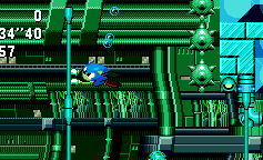When spinning through a water current, Sonic latches on to any poles that come his way. Move him up or down them and release with a jump button, avoiding the mines.